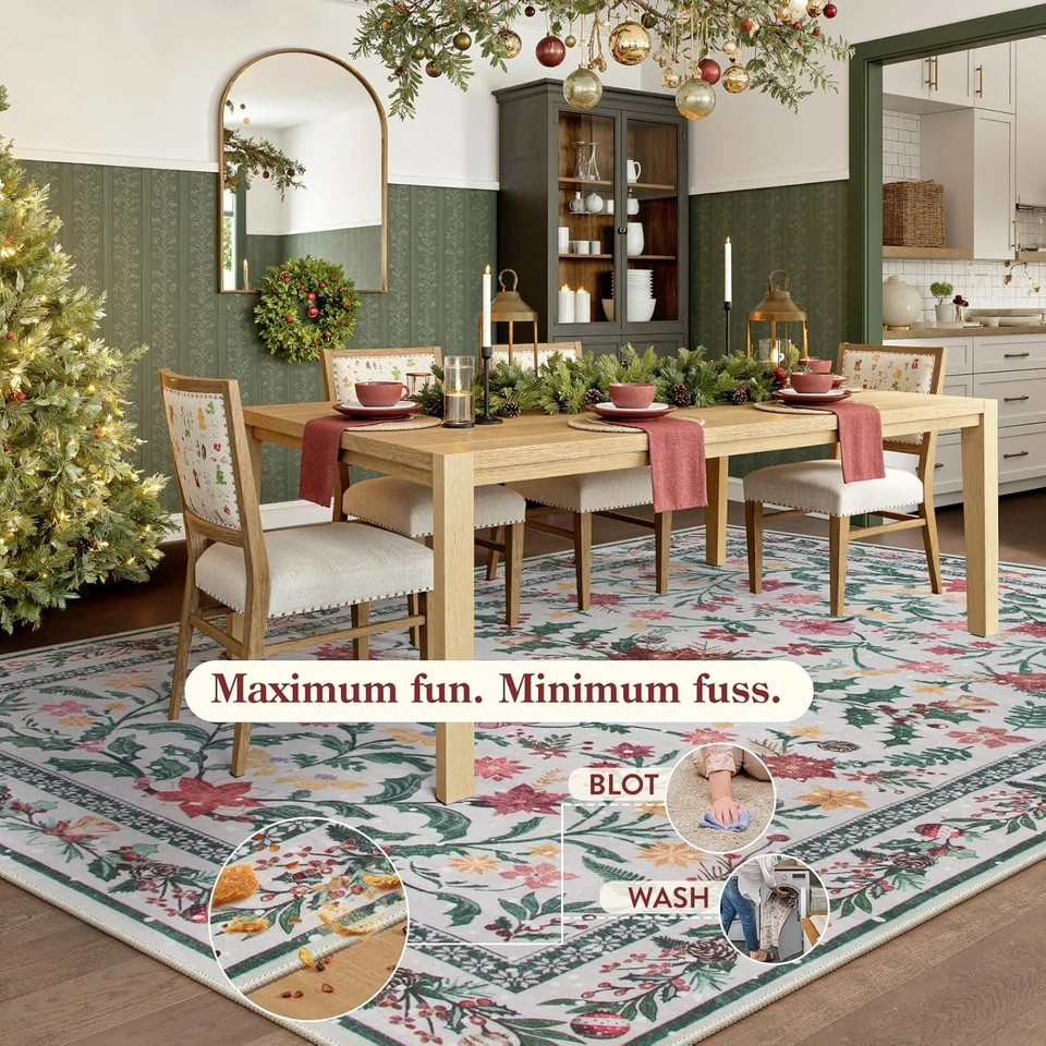 Cozy Floral 8' x 10' Holiday Rug - Soft, Washable, Perfect for Living Room - Image 4 of 4