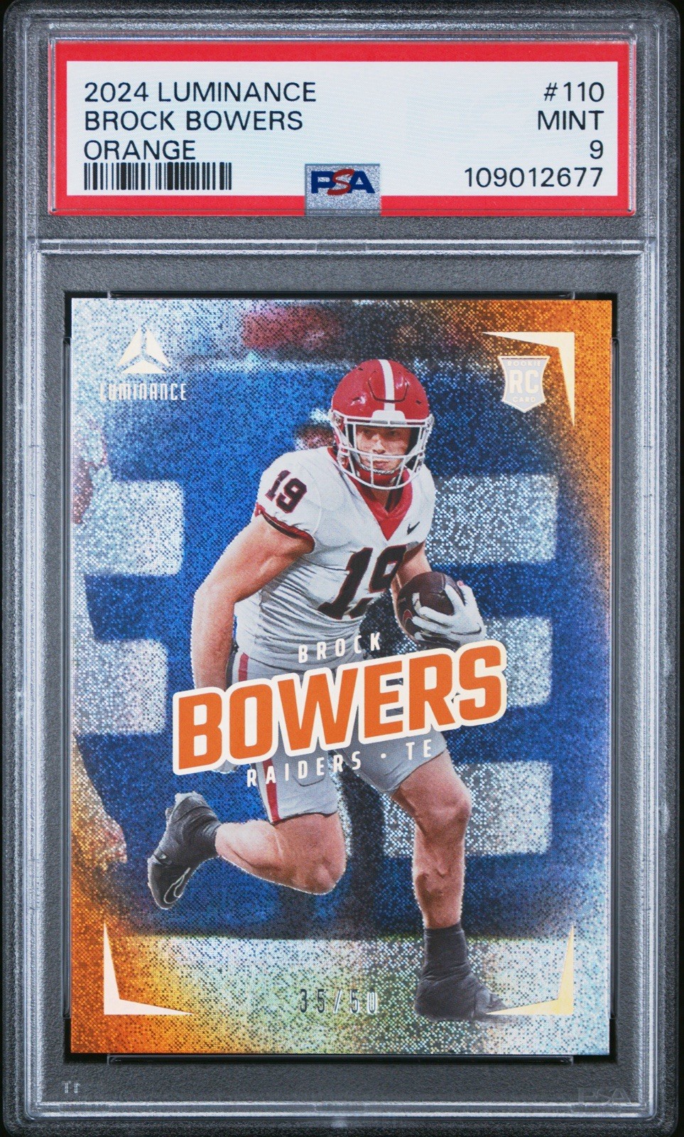 PSA 9 2024 Panini Luminance Rookies Brock Bowers #110 Orange /50 Raiders RC SSP
