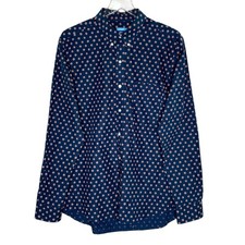 J Mclaughlin L Modern Fit Navy Print Button Front Shirt Long Sleeves Preppy