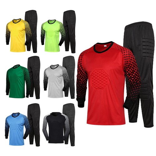 Kids Boys Soccer Goalkeeper Uniform Set Padded Jersey Shirts and Trousers Outfit - Afbeelding 1 van 66