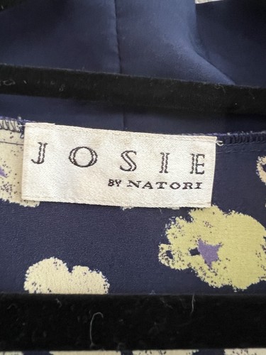 Josie Natori Intimates Robe Kimono Navy Blue Floral Tie Belt One Size - Picture 2 of 8