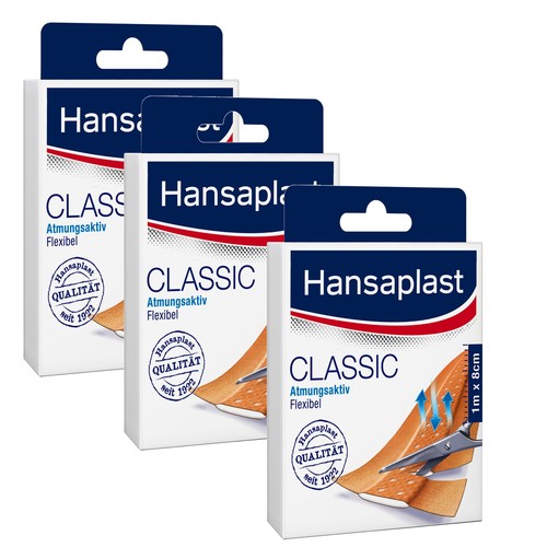 (3,65€/m) 3x 1m x 6cm Hansaplast Classic Pflaster Atmungsaktiv Flexibel