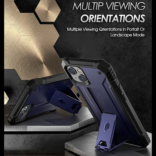 Funda para iPhone 14 | Poética con soporte y cubierta de pantalla incorporada azul marino - Imagen 3 de 5