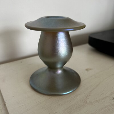 Phoenix Studios Gold Aurene Kerzenhalter irisierendes Glas signiert und datiert '82