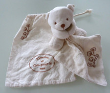 i9. DOUDOU ET COMPAGNIE OURS BIO BLANC MOUCHOIR COEUR FLEUR MARRON EXCELL. ETAT