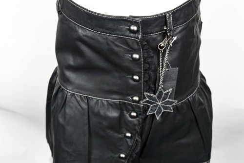 Rare Only Jeans Vintage Women's Knee Length Fine Leather Skirt 8 Black New - Picture 2 of 5