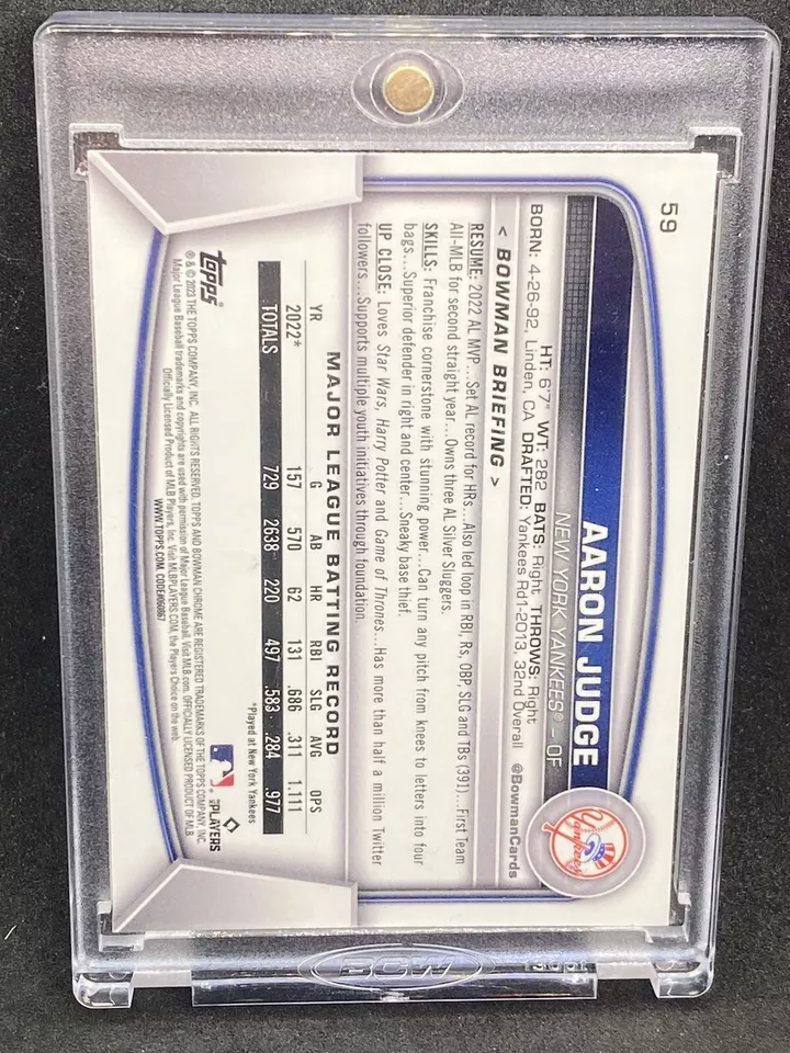 Aaron Judge RARE REFRACTOR INVESTMENT CARD BOWMAN CHROME YANKEES MVP MINT - Image 2 of 2