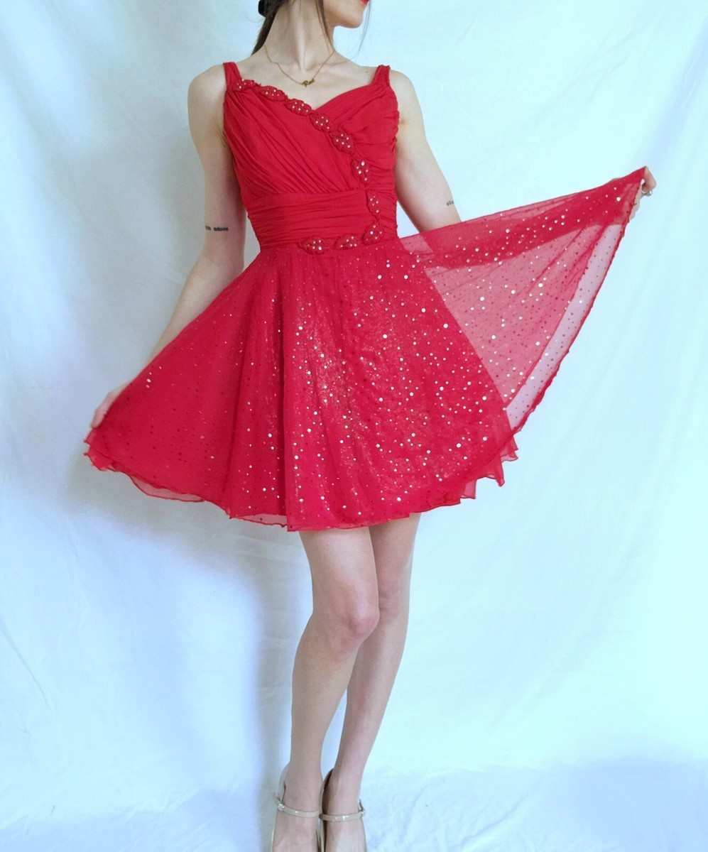 1950s Showgirl Dance Dress: Women's Vintage Red Fit and Flare