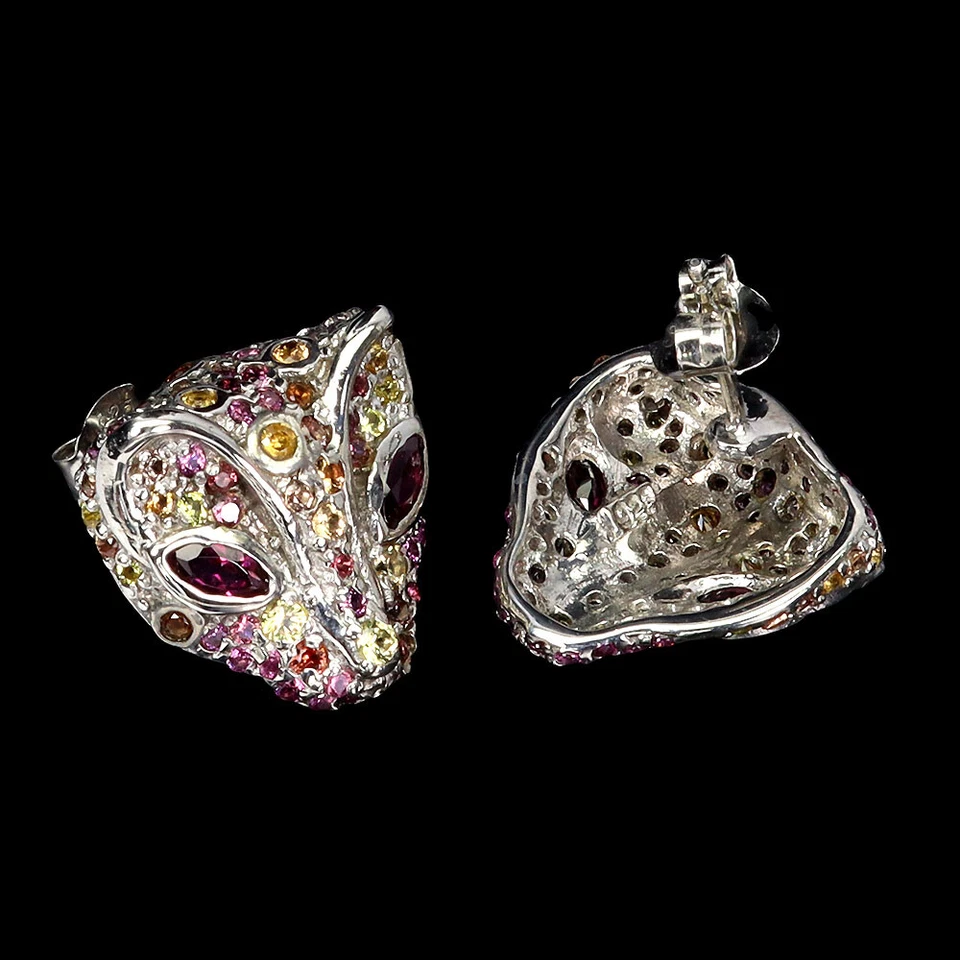 Orecchini In Argento Sterling 925 Con Gemma Naturale Di Rodolite E Zaffiro - Immagine 3 di 4