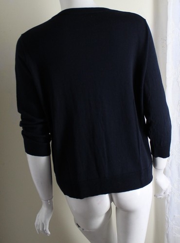 Talbots Sz XLP P XL Dark Navy Floral Rosette Silk Knit Fine Cardigan Sweater - Picture 9 of 9