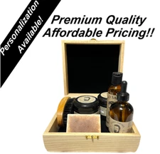 4 oz Beard Oil, 4oz Beard Balm, 4oz Beard Wash, 4oz Beard Wax, Soap, Wood Brush