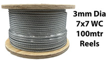 Galvanised Steel Wire Rope Cable 3mm Dia 7x7 Wire Core - 100mtr Reel