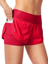    NEW Women'S 2 in 1 Running Shorts High Spandex Shorts Gym Yoga Workout