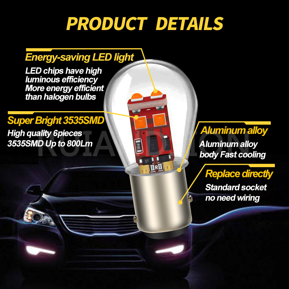 Ruiandsion 1157 BAY15D LED Brake/Tail Light Bulb | 56 SMD 2835 | 6000K Cold White | 10-30V