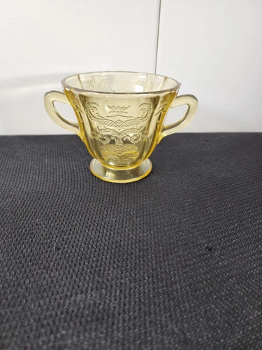 Federal Glass 1930's Depression Glass, Madrid Yellow 2 Handled Open Sugar