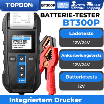 Topdon BT300P Auto Batterietester AKKU Prüfer Testgerät mit Eingebaut Drucker DE