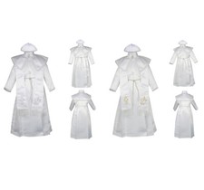 New Baby Boy Toddler Christening Baptism 3 pc Long Gown Suit Stole Gold/Silver