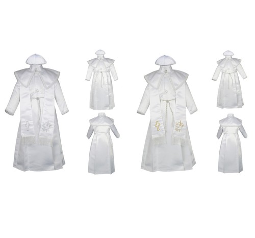 Neu Baby Junge Kleinkind Taufe Taufe 3 tlg langes Kleid Anzug Stola gold/silber