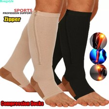 Copper Zipper Compression Socks Support Graduated Stockings Mens Women 20-30mmHg