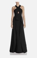 BCBG MAXAZRIA BRYLEIGH HALTER CUTOUT RUFFLE GOWN / MAXI DRESS SZ 0