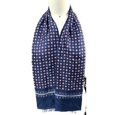 VTG S70s silk Scarf Italy Red White Blue Polka Dots "R" Signature Logo 54"