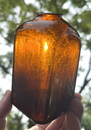 NICE OLIVE AMBER COLORED OPEN PONTIL SQUARE SNUFF BOTTLE 1840'S ERA CLEAN L@@K