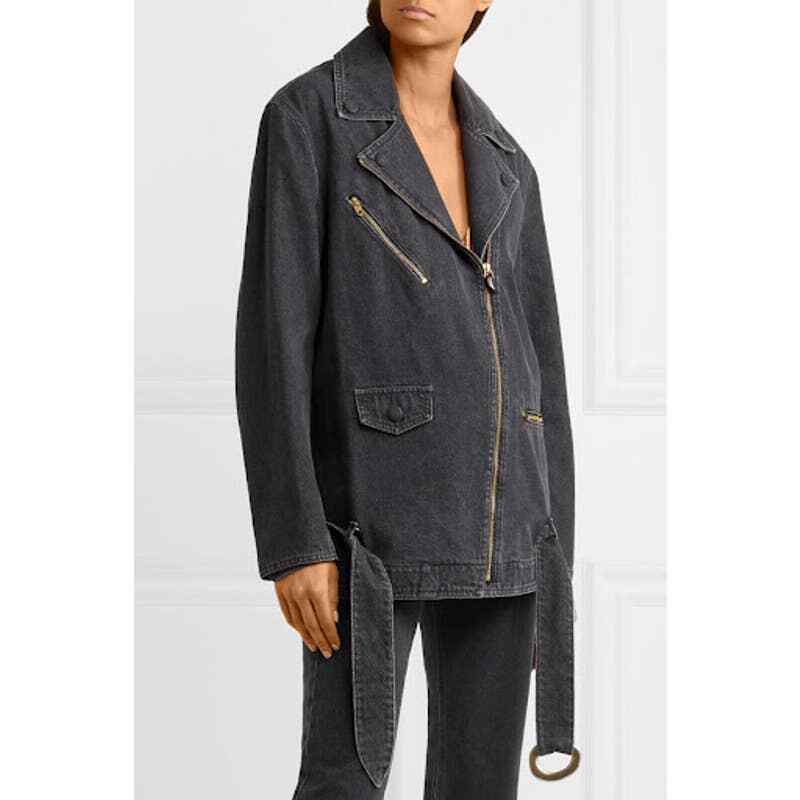 Nanushka Charcoal Black Cite Oversized Denim Belted Biker