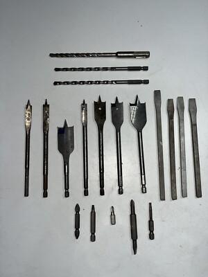 Drill Bit Wood Boring Stub - Drill Bit with Flat Utility Chisel Mixed Lot of 19