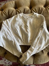Alo Cropped Sweatshirt Devotion Crew Neck Pullover Beige Cotton Size Small XS/S