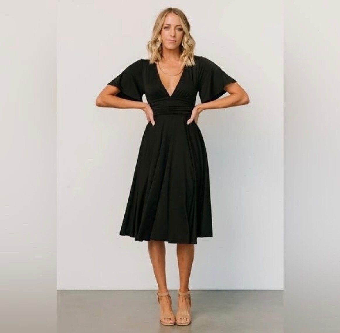 Baltic Born | Women's Stretch Flowy Janette Midi Dress Size Large Black NWOT