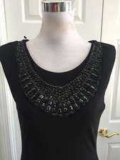 NWT ABS Collection Allen Schwartz Black Beaded Collar Open Back Sheath M