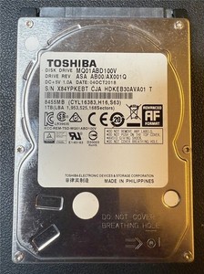 Toshiba, 1TB, MQ01ABD100V, ASA AB00/AX001Q, S/N: X84YPKEBT, SATA HDD