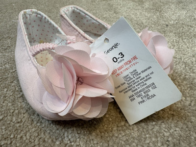 Pink Baby Girl Formal Soft Sole Shoes Large Flower Wedding Party 0-3 Months