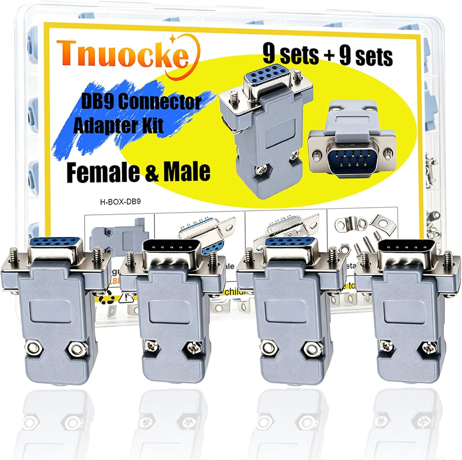 18Pack DB9 Connector Adapter Kit, 9 Pin D-SUB Male/Female Solder Cup Connectors,
