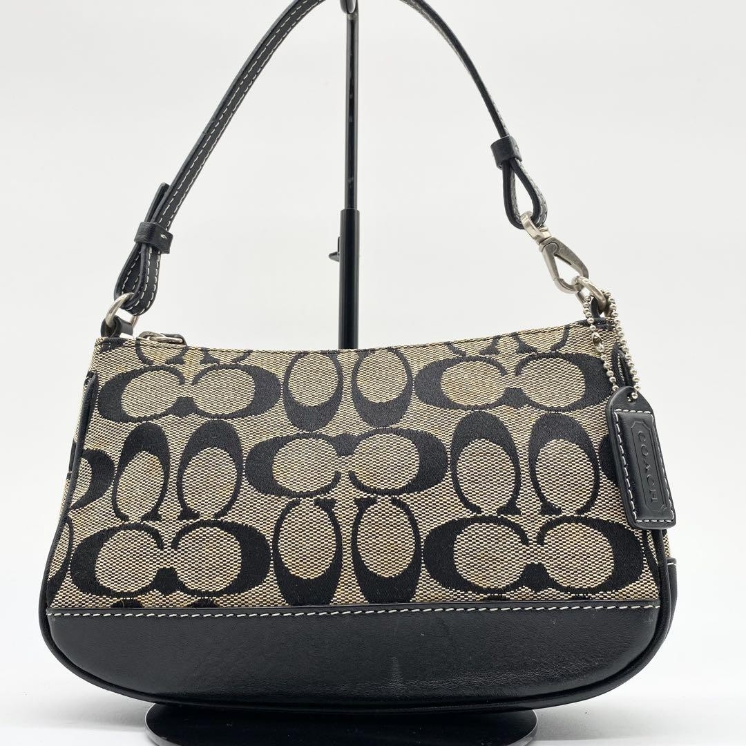 Coach 6094 Signature Demi mini Pouch Bag Canvas Leather Black Used