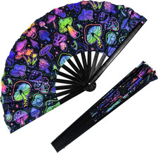 Rave Folding Fan, Large Clack Hand Fan UV Glow Festival Popping Handheld Foldabl