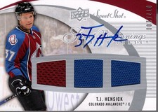 2007-08 Sweet Shot Rookie Jersey Auto #157 T.J. Hensick /100 - HKY