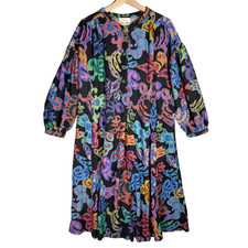 Sahara Popover Dress Size M/L UK 14-18 Black Vibrant Colour Pop Artsy Lagenlook