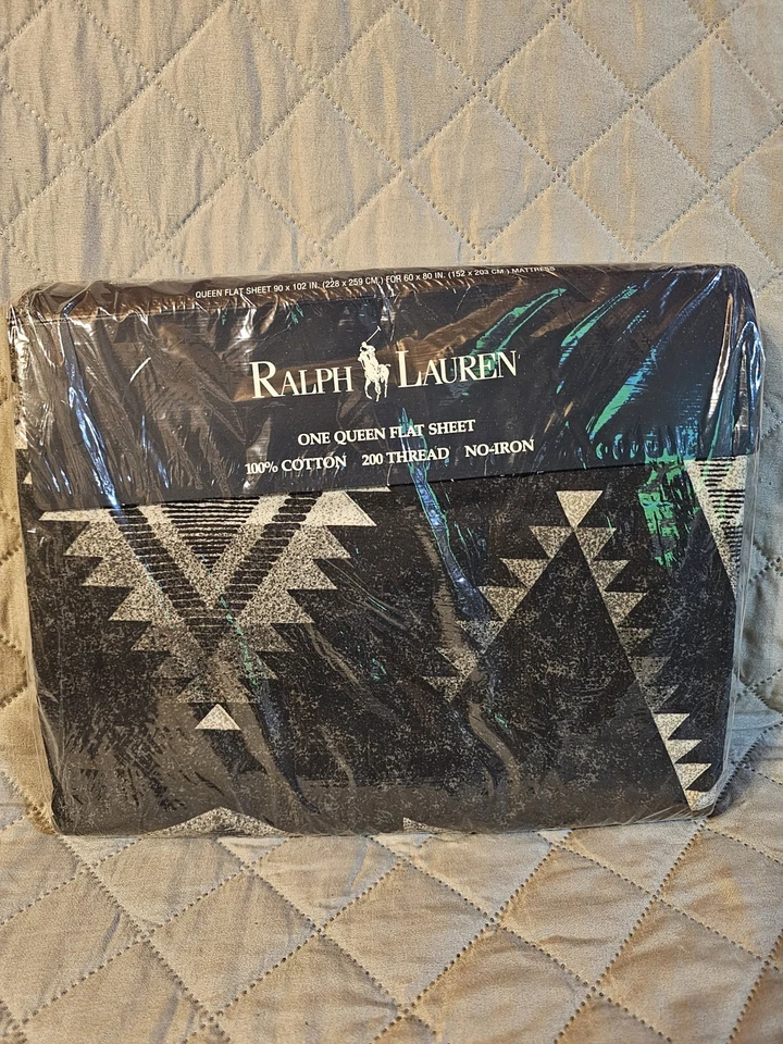 RARO Nuevo Antiguo Stock Años 90 Ralph Lauren TRIBECA Carbón Navajo Sábana Plana - Queen Foto 2 de 2