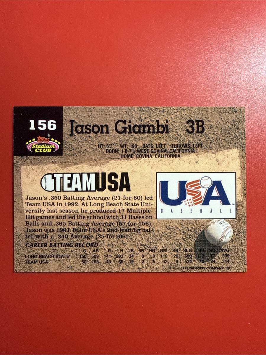 1993 Topps Stadium Club Murphy #156 Jason Giambi RC Rookie Team