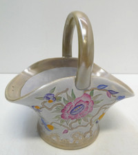 VINTAGE WOOD & SONS CHINESE ROSE ENGLAND RAISED FLORAL HAND PAINTED BASKET VASE