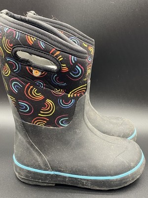Bogs winter/rainboots youth size 2 rainbow print black rubber