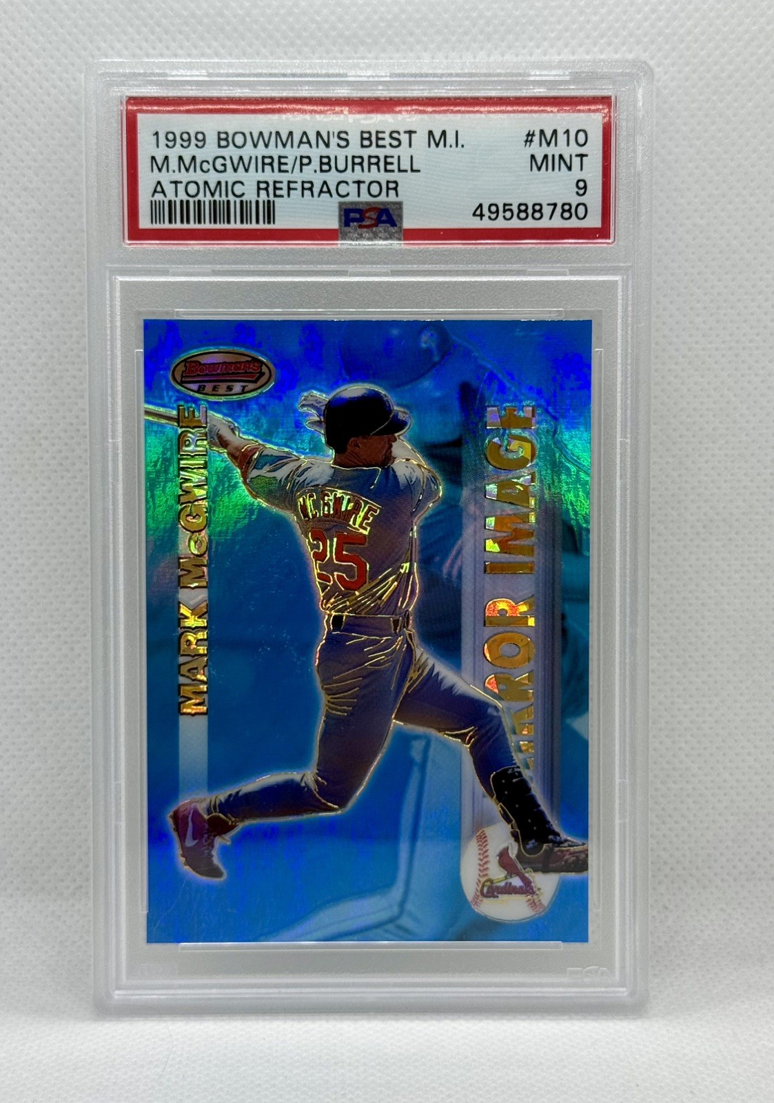1999 Bowman's Best ATOMIC REFRACTOR Mark McGwire Burrell PSA 9 Mirror Image