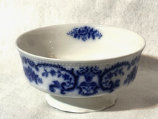 Antique W. H. Grindley Portman Pattern Porcelain Flow Blue Cranberry Bowl Beaded