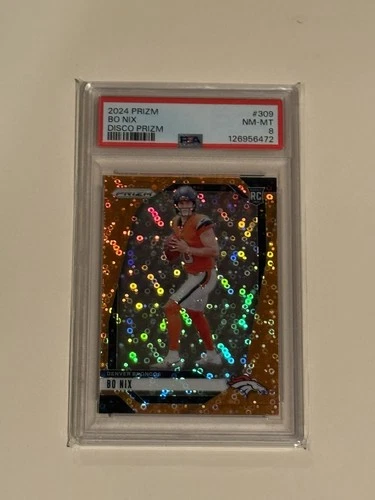 Bo Nix Rookie PSA 8 2024 Panini Prizm Orange Disco Color Match #309 Broncos