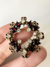 Vintage Gold Tone Red Clear Rhinestone Pin Brooch