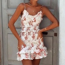 ZARA Bloggers Pick Floral Print Ruffle Smocked Shirred Mini Dress Size M