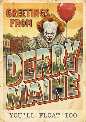 Derry Maine Pennywise IT Horror Wall Collage Postcard Style Poster