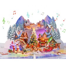 Pop Up Christmas Cards, 3D Snowy Forest Town Cards with Lights & Music, Musical✨