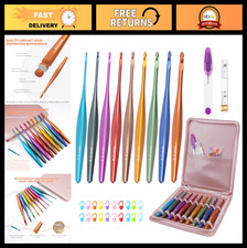 Ergonomic Inline Crochet Hook Set with Case - Aluminum Hooks for Arthritic Hands